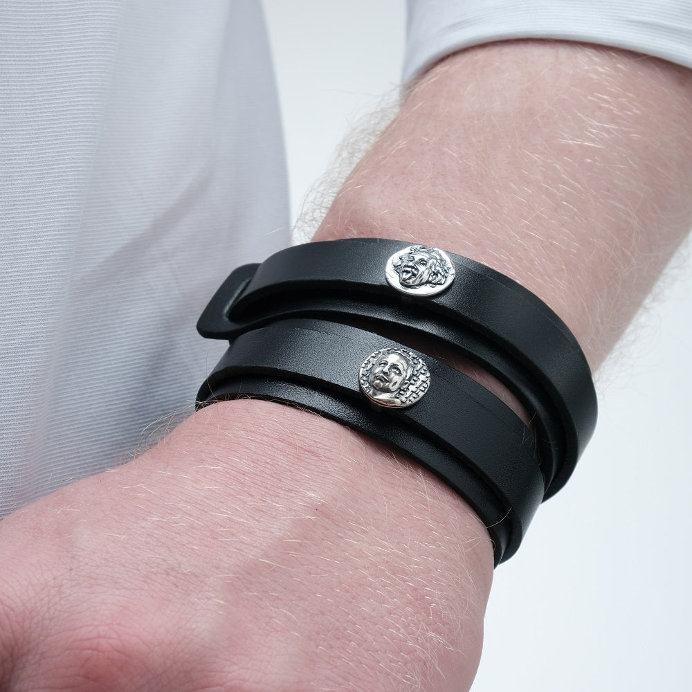 Set - LORO FEDE Albert Einstein medallion, 925 silver and genuine leather bracelet