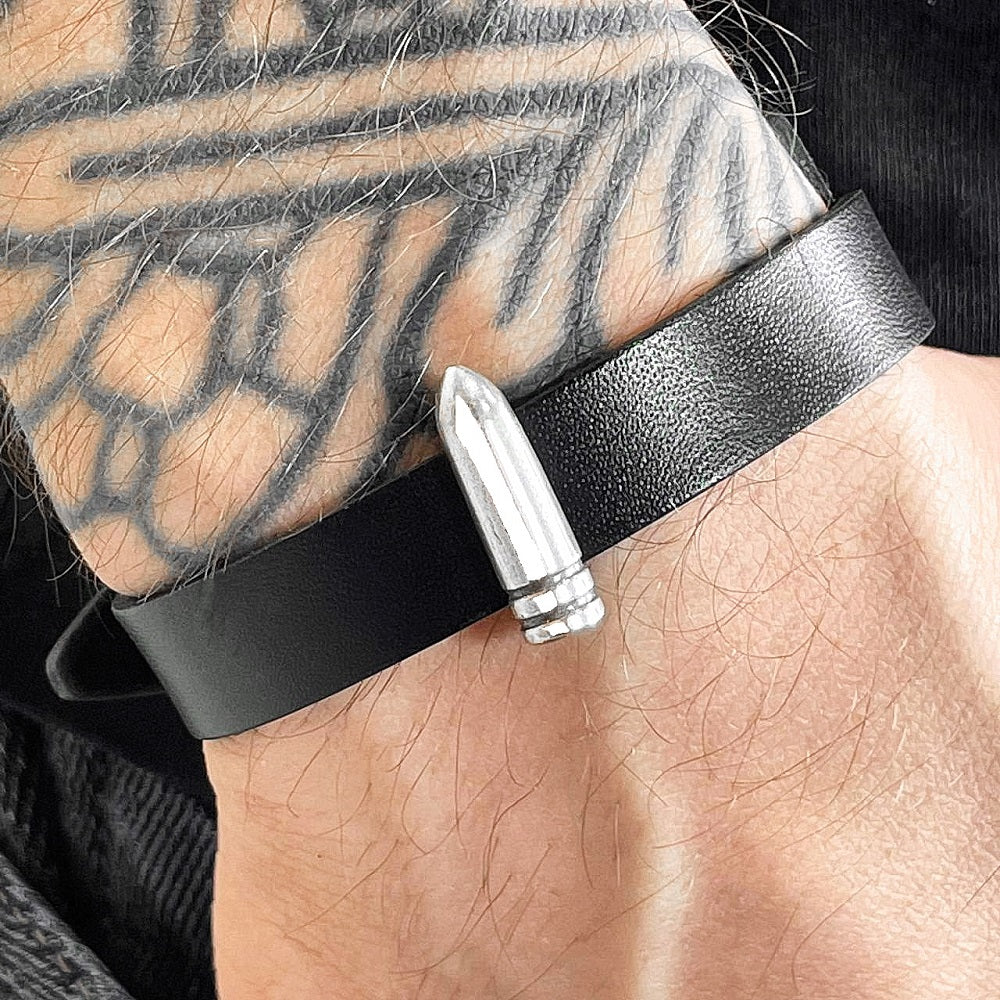 Set - LORO FEDE Russian Roulette medallion, 925 silver and genuine leather bracelet