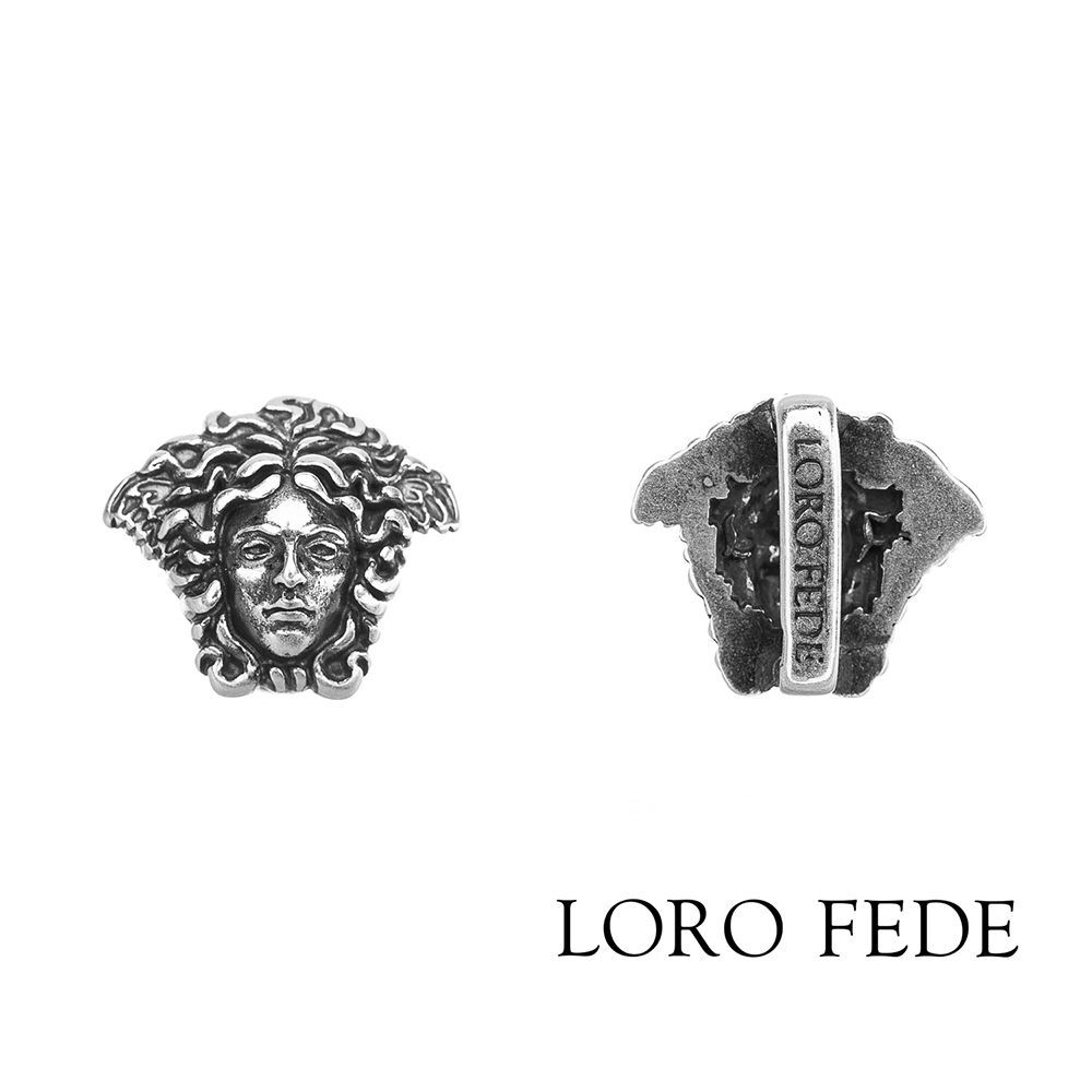 Set - LORO FEDE Gorgon medallion, 925 silver and genuine leather bracelet