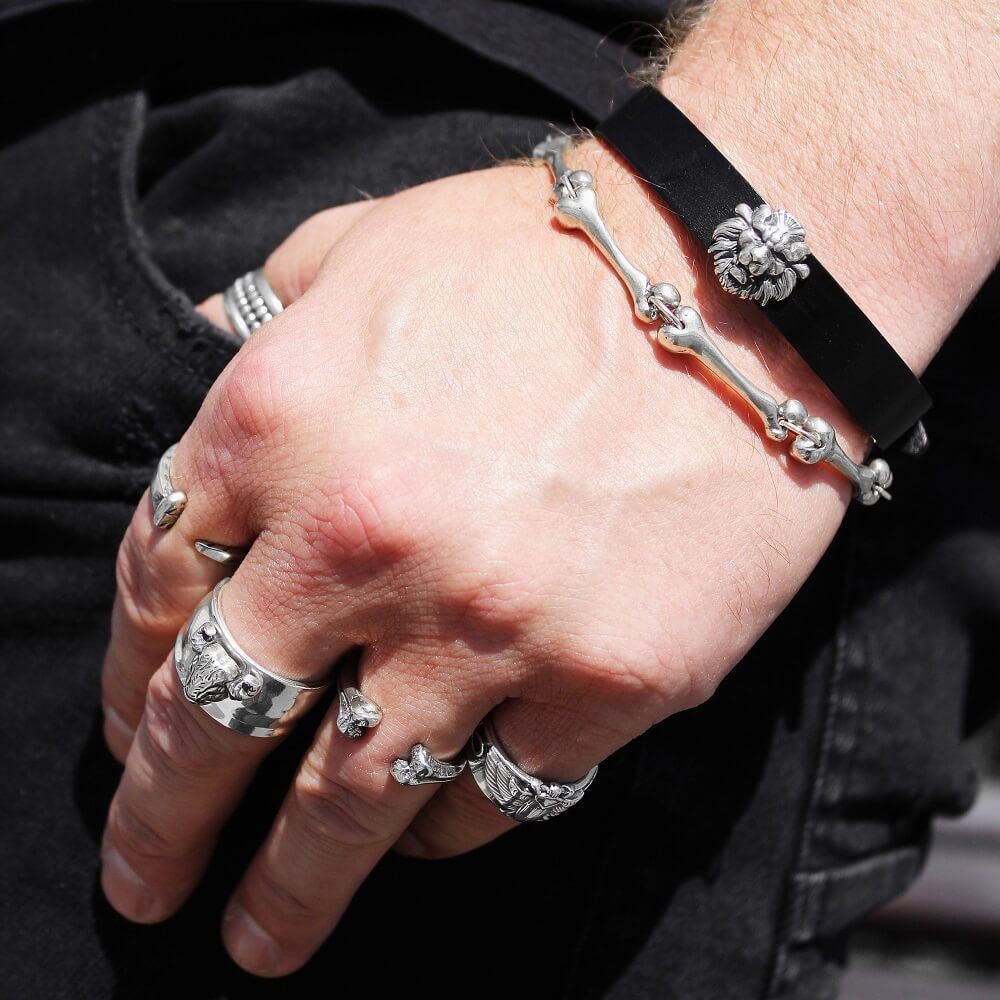 Set - LORO FEDE Lion medallion, 925 silver and genuine leather bracelet