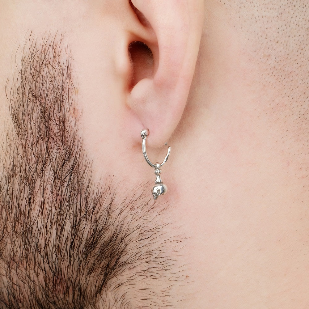LORO FEDE Skull Single Earring, 925 Silver