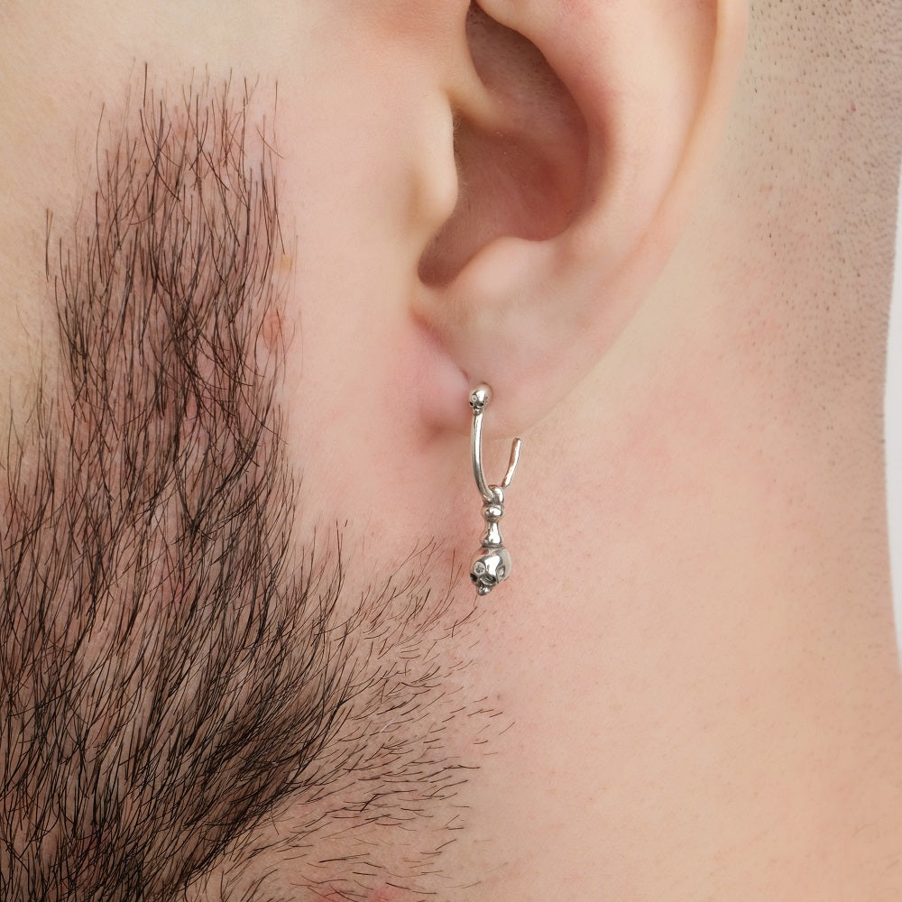 LORO FEDE Skull Single Earring, 925 Silver