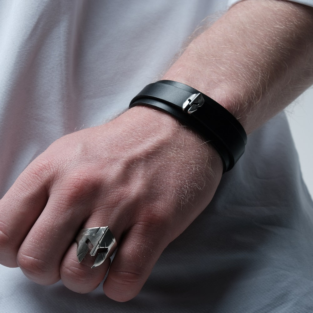 Set - LORO FEDE Molon Labe medallion, 925 silver and genuine leather bracelet