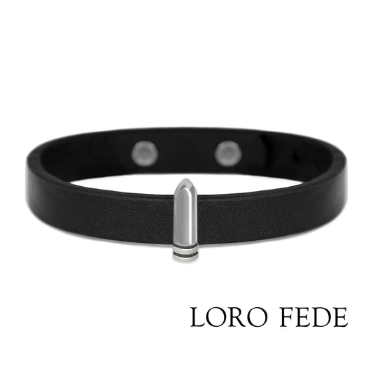 Set - LORO FEDE Russian Roulette medallion, 925 silver and genuine leather bracelet